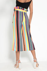 Multi Stripe Paper Bag Tie Waist Culottes - Sada
