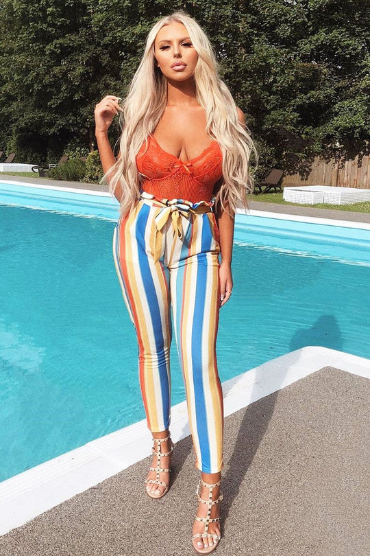 Multi Stripe Paper Bag Waist Trousers - Hadden