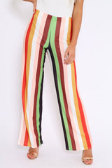 Multicolour Striped Wide Leg Trousers - Torah