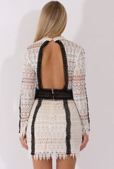 White Crochet Open Back Bodycon Dress - Murni