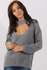 Grey Sparkle Knitted Cut Out Front Jumper - Meri