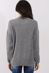 Grey Sparkle Knitted Cut Out Front Jumper - Meri