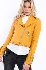 Mustard Faux Leather Biker Jacket - Colleen