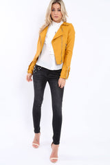 Mustard Faux Leather Biker Jacket - Colleen