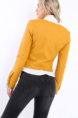 Mustard Faux Leather Biker Jacket - Colleen