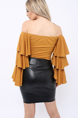 Mustard Bardot Top with Frill Sleeves - Brigid