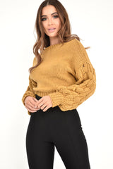 Mustard Chunky Knit Sleeve Detail Cropped Jumper - Danyela