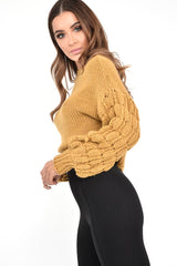 Mustard Chunky Knit Sleeve Detail Cropped Jumper - Danyela