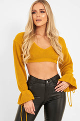 Mustard Plunge Sleeve Detail Crop Jumper - Ivree
