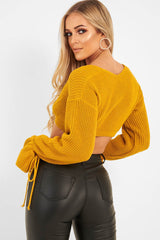Mustard Plunge Sleeve Detail Crop Jumper - Ivree