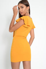 Mustard Tie Button Front Bodycon Dress - Aaira