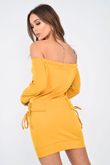 Mustard Lace Up detail Bardot Jumper Dress - Aarna