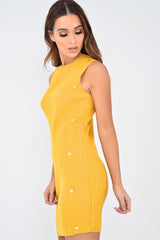 Mustard Button Front Knitted Jumper Dress - Adalei