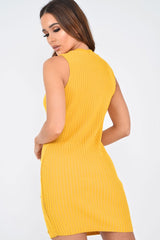 Mustard Button Front Knitted Jumper Dress - Adalei