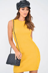 Mustard Button Front Knitted Jumper Dress - Adalei