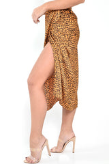 Brown Mustard Leopard Print Wrap Skirt - Elloise