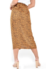 Brown Mustard Leopard Print Wrap Skirt - Elloise