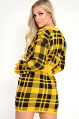 Mustard Check Frill Cuff Knit Jumper - Lanelle