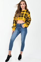 Mustard Check Batwing Crop Knit Jumper - Marisa