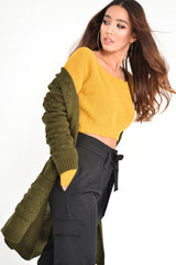 Khaki Knitted Longline Bobble Cardigan - Annette