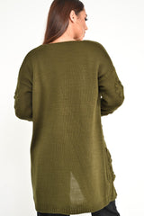 Khaki Knitted Longline Bobble Cardigan - Annette