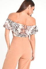 Beige Mixed Animal Print Bardot Bodysuit - Jaye