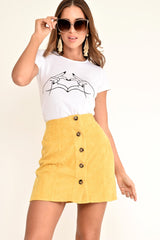 Mustard Corduroy Button Front Mini Skirt - Elcie