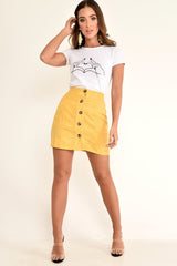 Mustard Corduroy Button Front Mini Skirt - Elcie