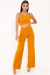 Dark Mustard Crop Top and Trousers Co-ord Set - Kimmy