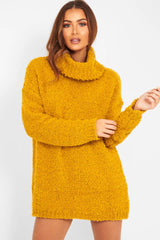 Mustard Knitted Borg Oversized Roll Neck Jumper - Ebbie