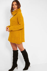 Mustard Knitted Borg Oversized Roll Neck Jumper - Ebbie