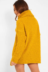 Mustard Knitted Borg Oversized Roll Neck Jumper - Ebbie