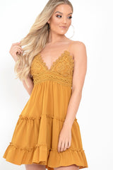 Mustard Embroidered Tiered Baby Doll Dress - Rowen