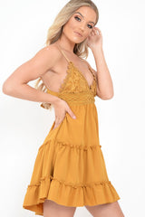 Mustard Embroidered Tiered Baby Doll Dress - Rowen