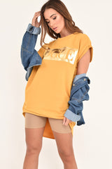 Mustard Gold Vogue Slogan Oversized T-shirt - Breah