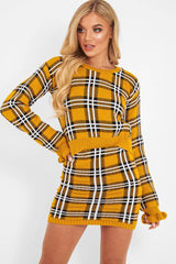 Mustard Tartan Frill Cuff Knit Jumper - Jarae
