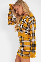 Mustard Tartan Frill Cuff Knit Jumper - Jarae