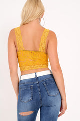Mustard Lace Scallop Strappy Crop Top - Kensly