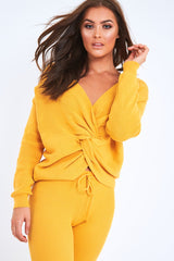 Mustard Knot Front Knit Loungewear Set - Lorelei