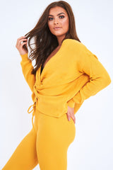 Mustard Knot Front Knit Loungewear Set - Lorelei