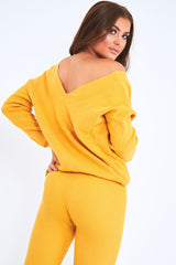Mustard Knot Front Knit Loungewear Set - Lorelei