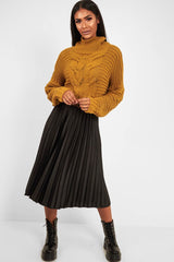 Mustard Cable Knit Sleeve Detail Jumper - Miyonna