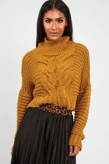 Mustard Cable Knit Sleeve Detail Jumper - Miyonna