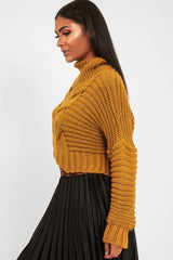 Mustard Cable Knit Sleeve Detail Jumper - Miyonna