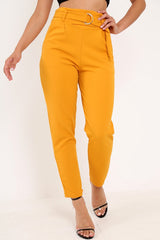 Mustard Tapered Belted Cigarette Trousers - Myasia
