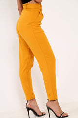 Mustard Tapered Belted Cigarette Trousers - Myasia