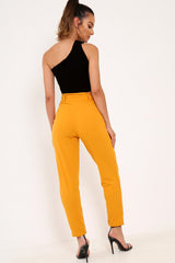 Mustard Tapered Belted Cigarette Trousers - Myasia