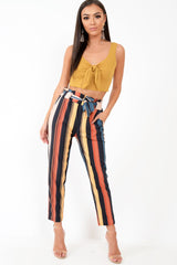 Mustard Plunge Rib Tie Front Crop Cami - Navira
