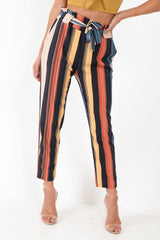 Multi Rust Stripe Tie Waist Tapered Trousers - Midori