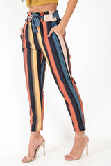 Multi Rust Stripe Tie Waist Tapered Trousers - Midori